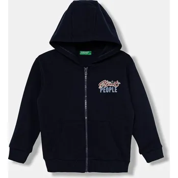 Chlapecká mikina Dětská bavlněná mikina United Colors of Benetton tmavomodrá barva, s kapucí, vzorovaná, 3J68G503Y 3J68G503Y.P.seasonal 59X, vel. 116