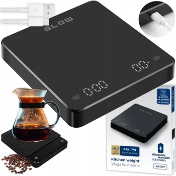 Kuchyňská váha ELEKTRONICKÁ KUCHYŇSKÁ VÁHA NA KÁVU S ČASOVAČEM TARA AKUMULÁTOR 3 KG BLOW KS-207