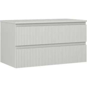 Koupelnový nábytek Mexen Rivel koupelnová skříňka pod umyvadlo 90 cm s deskou, 2 zásuvky, drážkovaná, šedá mat - 91A20-09047-2-BFFC62 Koupelnové skříňky