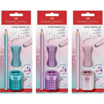 Grafitová tužka FABER-CASTELL Sada: Tužka, ořezávátko a guma Sparkle Jumbo