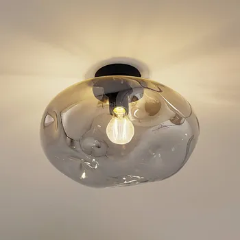 Lindby stropní světlo Lelia, kouřově šedé, sklo, Ø 35 cm - Stříška - Ø 10 cm, výška 2,5 cm kouřově šedá, pískově černá 1 x 15 W LED - Doprava zdarma