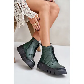 Dámské kozačky Zazoo 60472 Kožené Boty Na Platformě A Klínu Barva: Zelená, Velikost: 37