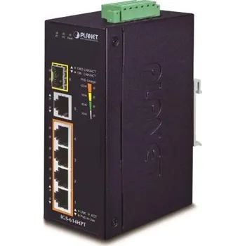 Switch Planet IGS-614HPT, PoE switch, 5x 1000Base-T, 1x SFP, 4x PoE 802.3at, -40~+75°C, 12-56VDC, dual-power, DIN