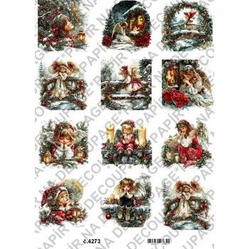 Umělecký papír Rýžový a soft papír na decoupage - Zimní andílek - KB04273 Materiál: Soft, Rozměr: A4