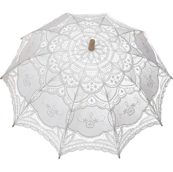 Svatební dekorace Svatební deštník bavlněný, vyšívaný k focení, barva bílá