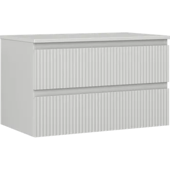 Koupelnový nábytek Mexen Rivel koupelnová skříňka pod umyvadlo 80 cm s deskou, 2 zásuvky, drážkovaná, šedá mat - 91A20-08047-2-BFFC62 Koupelnové skříňky