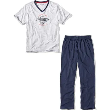 Pánské pyžamo MUSTANG Pánské bavlněné pyžamo KNUT šedá/modrá - tričko + šortky L 4185_6002.353