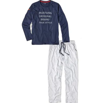 Pánské pyžamo MUSTANG Pánské bavlněné pyžamo OLE modrá/šedá - tričko s dlhým rukávom+ dlhé nohavice XXL 4213_6003.584