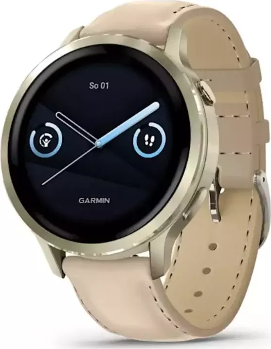 Garmin - 010-03013-03 - Venu® 4 - 41 mm Lunar Gold / Kožený light send řemínek a Bone silikonový pásek