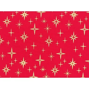 Bavlněná látka Zlaté hvězdy na červené