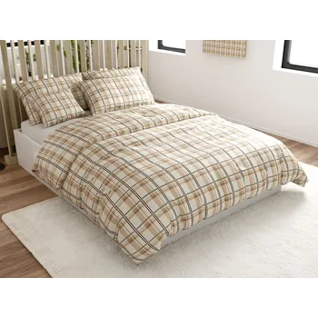 Povlečení Povlečení mikroplyš PLAID krémové Rozměr povlečení: 2 ks 70 x 90 cm | 200 x 220 cm, 140x200 / 70x90 cm, 200x220 + 2 polštáře 70x90 cm
