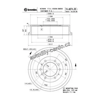 Brzdový buben Brzdový buben BREMBO 14.A674.20 - NISSAN