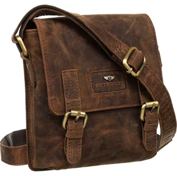 Peterson Pánská kožená taška přes rameno se zipem a druky Hnědá