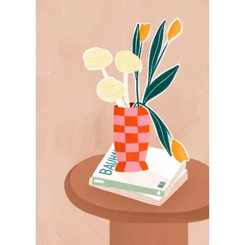 Plakát Plakát, Obraz - Flower With a Checkered Red Vase, Bea Muller
