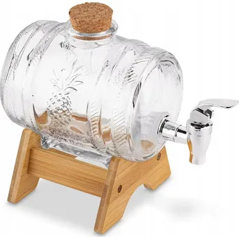 Sklenice ZAVAŘOVACÍ SKLENICE s KOHOUTKEM Sud na stojanu Bambusový skleněný Tadar Ananas 1 l