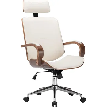 Otočná kancelářská židle opěrka hlavy krémová umělá kůže ohýbané dřevo IM_283136