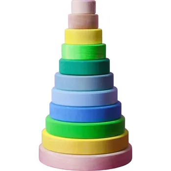 Dřevěná hračka Dřevěná věž pro děti 10 kroužků Montessori skládačka Neon 1+ GRIMM'S