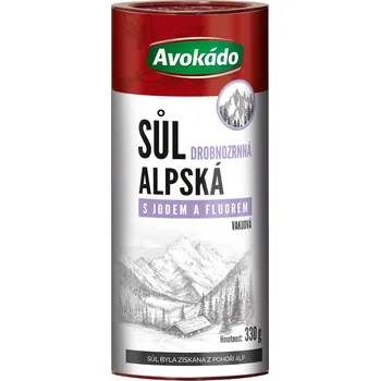 Kuchyňská sůl Avokádo Alpská Sůl s Jódem a Fluorem 330 g