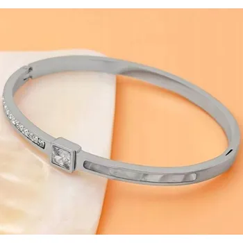 Náramek Stříbrný náramek s perletí, Zirkony pevnou sponou z nerezové Ocel