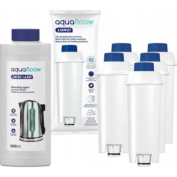 Náhradní díl pro kávovar Sada Aquafloow: 5x vodní filtr do kávovaru Delonghi + odvápňovač 0,5l