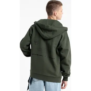 Chlapecká mikina Reporter Young | Chlapecká tmavě zelená mikina s kapucí a potiskem „infinital strange“ na zádech - Barva ZELENÁ, Velikost 146 253-0555B-11-570-1