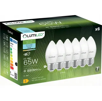 Žárovka 6x LED žárovka E27 SVÍČKA 8W = 65W 880lm 6500K Studená bílá LUMILED