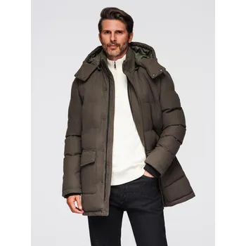 Pánský zimní kabát Teplá dlouhá pánská bunda parka s vlnou - V1 - ESPIR Barva: Olivová, Velikost: XL