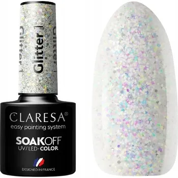 Lak na nehty CLARESA GLITTER 1 HYBRIDNÍ LAK TŘPYTIVÝ STŘÍBRNÝ BROKÁT