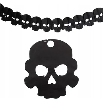 Halloweenská girlanda z papírové krepové lepenky - lebky, dekorace na Halloween, 4 m