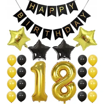Balónek Sada narozeninových balónků, 18. narozeniny, černo-zlaté