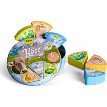 Dřevěná hračka Dřevěný tavený sýr v trojúhelníčkách v plechovce Erzi