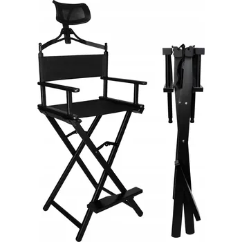 Kosmetická stolička PAKO Krzesło Aluminiowe Do Makijażu Z Zagłówkiem MakeUp černá