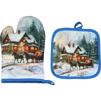 Chňapka Sada chňapka a kuchyňská rukavice - Zimní idyla (CARMANI)