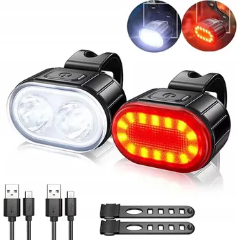 Cyklosvítilna OSVĚTLENÍ NA KOLO PŘEDNÍ + ZADNÍ SVĚTLO SILNÉ USB VODĚODOLNÉ