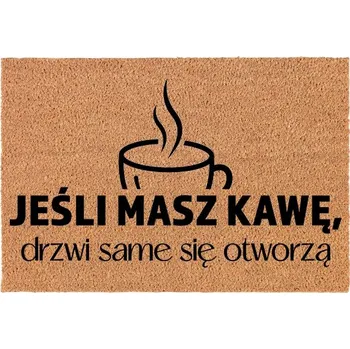 Rohožka KOKOSOVÁ VSTUPNÍ ROHOŽKA DO DOMU DEKORATIVNÍ DÁREK S NAPISEM "JEŠTĚ KÁVU?"