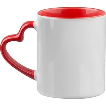 Stolování Hrnek s barevným vnitřkem a uchem ve tvaru srdce s vlastní fotkou, potiskem - Barva Červená