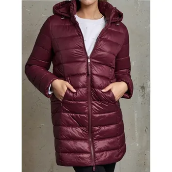 Dámský kabát Sinsay - Prošívaný kabát s kapucí - burgundy - 567FH-92X - 567FH-92X-L