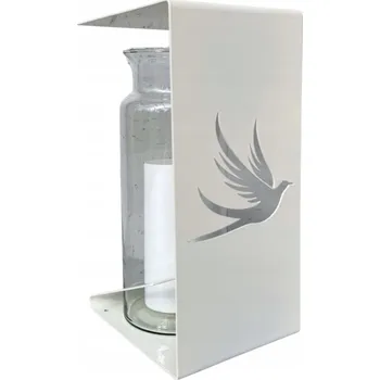 Svíčka Bílá hřbitovní svíčka, jemná lucerna s ptáčkem