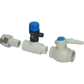 pojistný ventil SLOVARM SET - 25 mm PPR pojistný ventil k bojleru MF, otevírací tlak 6,7 bar + kulový kohout PPR 25 mm + rozebíratelný spoj PPR 25 mm x 3/4"