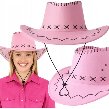 Klobouk KOVBOJSKÝ KLOBOUK DÁMSKÝ VELUR WESTERN KOVBOJ 56-58cm RŮŽOVÝ