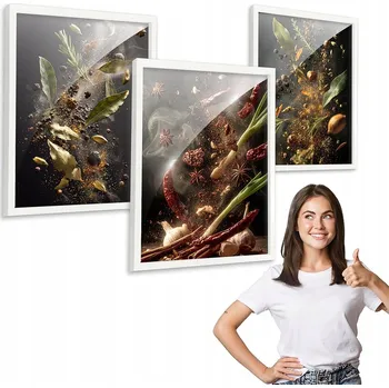 Obraz Sada 3 obrazů VZOR KOŘENÍ s bílým rámem 50x70 triptych do kuchyně