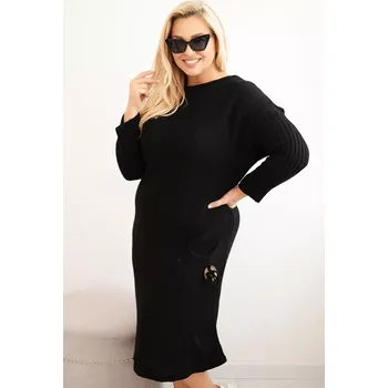Dámské šaty Kesi Włoski Dámské svetrkové šaty Plus Size s mohairovými oversized kapsami černá Kesi Włoski černá 3429445