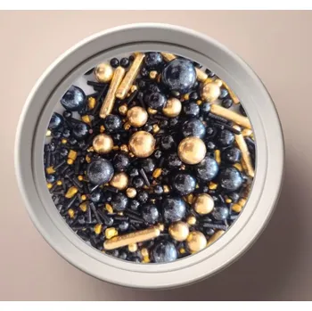 Přisada na vaření a pečení Lucie´s Sprinkles Černo-zlatá směs – elegantní cukrové zdobení (vegan, bez lepku) 90g: 90g