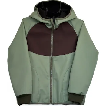 Chlapecká bunda ZÁHOŘÍ Rudel ZÁHOŘÍ Dětská softshellová bunda s kapucí - zelenohnědá Velikost: 122