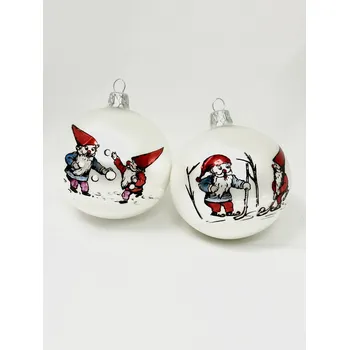 Vánoční ozdoba Irisa Vánoční koule se skřítky – sada 2 ks, 8 cm Velikost: 8 cm, Balení: 2ks, Barva: bílá