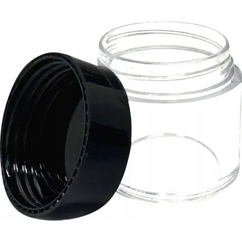 Sklenice Kelímek plastový průhledný 10ml se šroubovacím černým víčkem 33x33