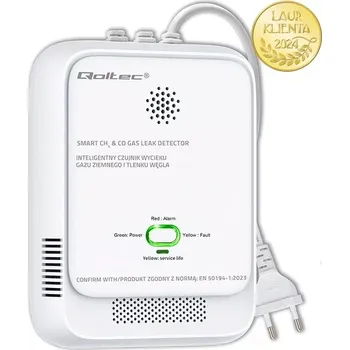 Detektor CO *Qoltec 52578 Detektor úniku zemního plynu (CH4) a oxidu uhelnatého (CO) | Certifikovaný senzor | Životnost 5 let (Tento certifikovaný detektor zemního plynu a oxidu uhelnatého (CO) je vybaven moderním polovodičovým senzorem, který zajišťuje rychlou a)