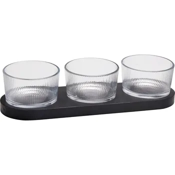 EH Excellent Houseware Skleněné misky na svačinu ZINARI na dřevěném podstavci, 4 kusy x Ø 9 cm