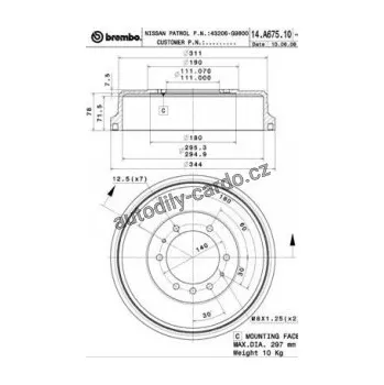 Brzdový buben Brzdový buben BREMBO 14.A675.10 - NISSAN
