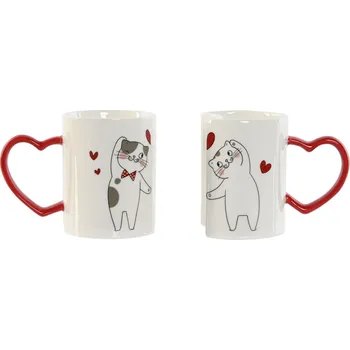 Termoska Sada 2 hrníčků Home ESPRIT Love Kočka Bílá Červená
